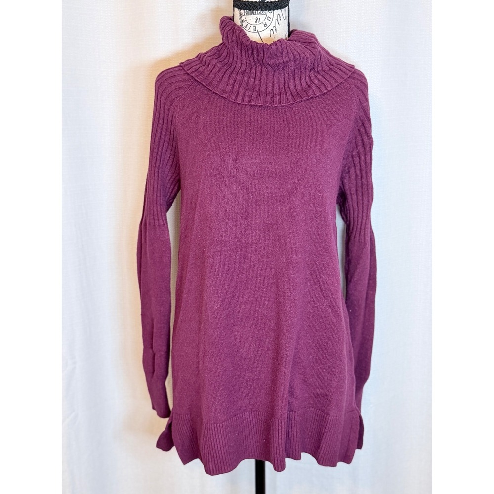 Time And Tru Turtleneck Sweater Gorpcore Ribbed Knit Plum Purple Size L 12-14